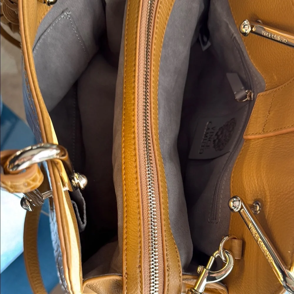 Vince Camuto Gold Tan Satchel with Crocodile Texture - Picture 6 of 13
